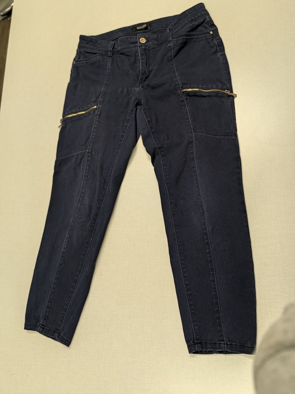 WHBM Skinny Crop Jeans 8 Navy Blue  Zip Utility Cargo Stretch
